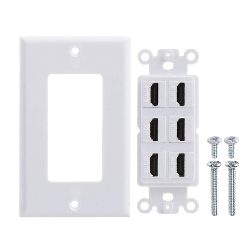 TENINYU HDMI Wall Plate 6 Port, HDMI Socket Plug Insert Jack Outlet Panel Mount Support 4K 60Hz HDR 1080P 3D Ethernet Built in High Speed Cable Extension Coupler for Projector & Home Theater (6 Port) - Image 3